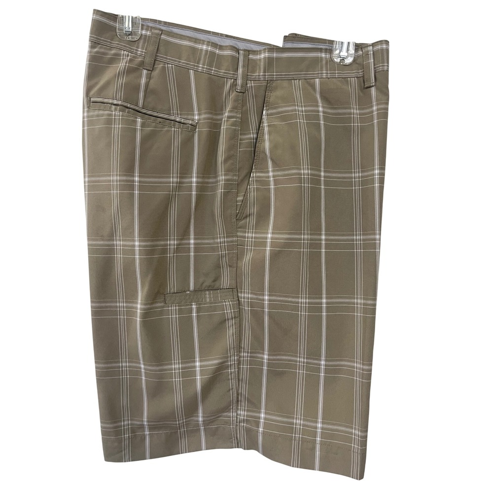 PGA Tour Mens Khaki Tan Plaid Golf Shorts Size 40 Flat Front Performance Utility